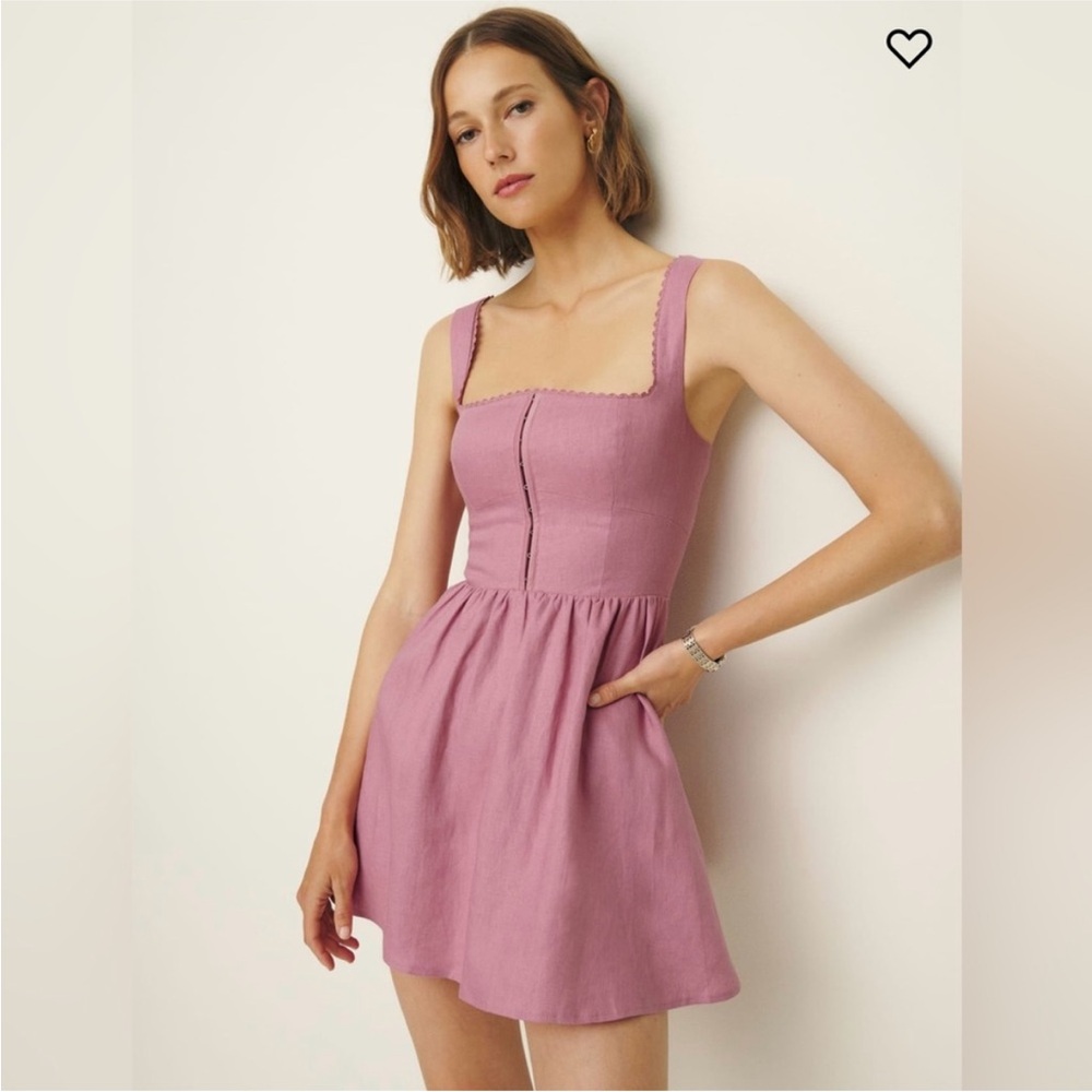 Reformation Mauve Square-Neck Mini Dress